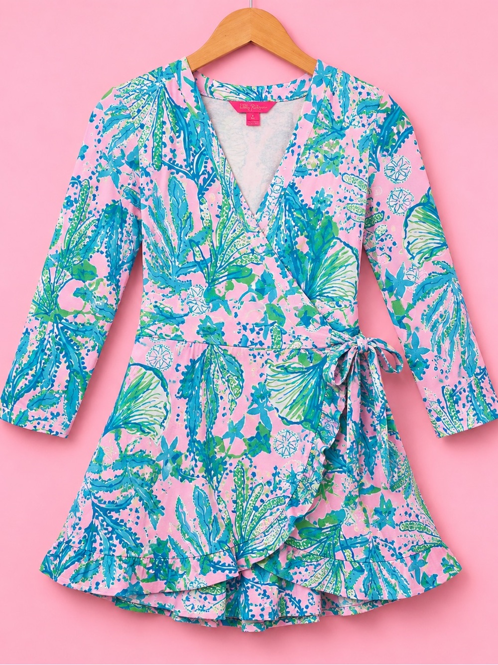 Lilly Pulitzer Jessalynne Wrap Skort Romper Pink Blue Marine Print M